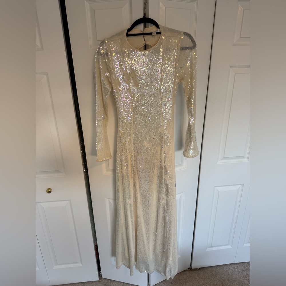 Topshop maxi sequin dress in ivory size US 4 - Picture 4 of 6